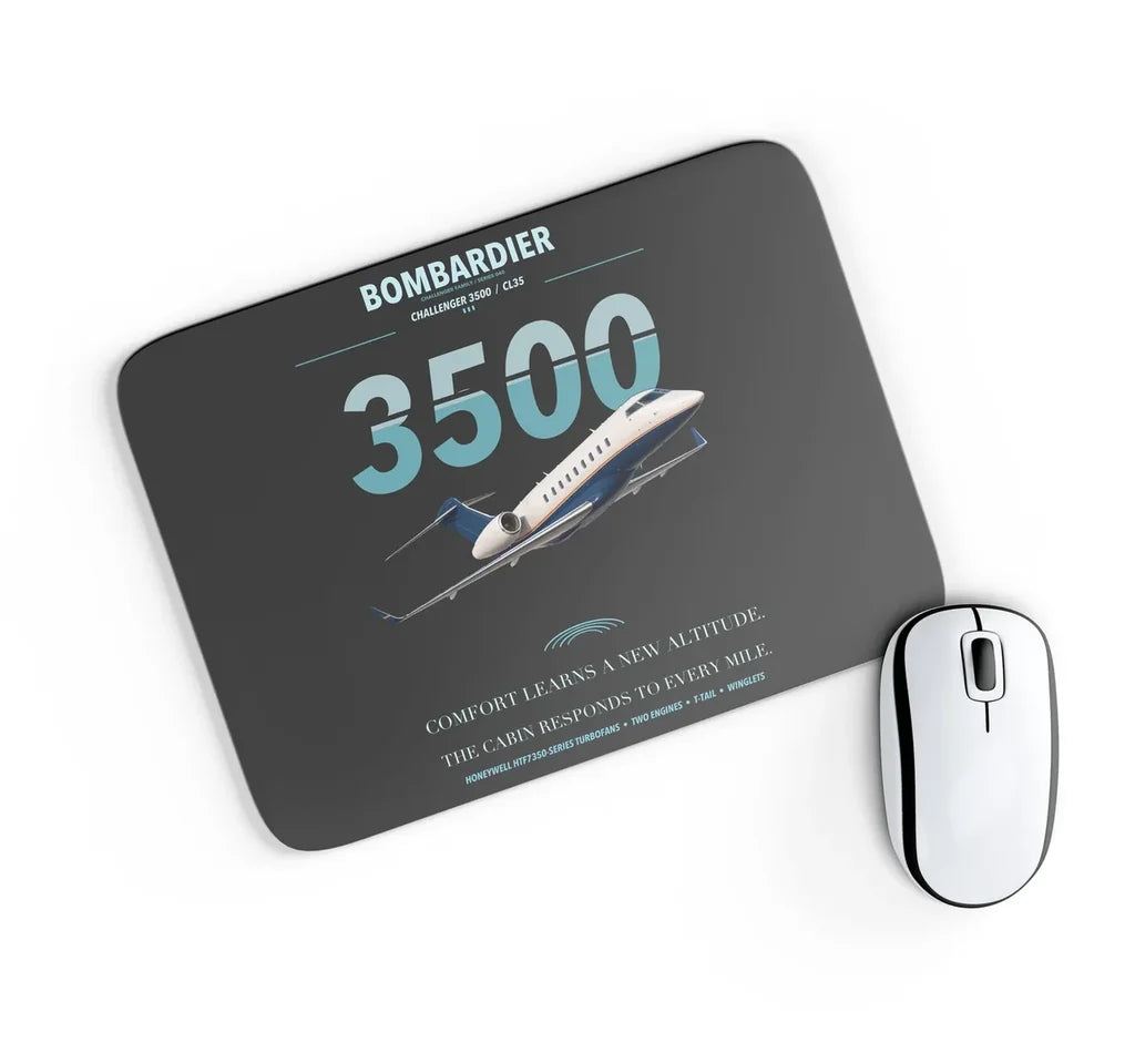 Bombardier Challenger 3500 design on black rectangle mouse pad