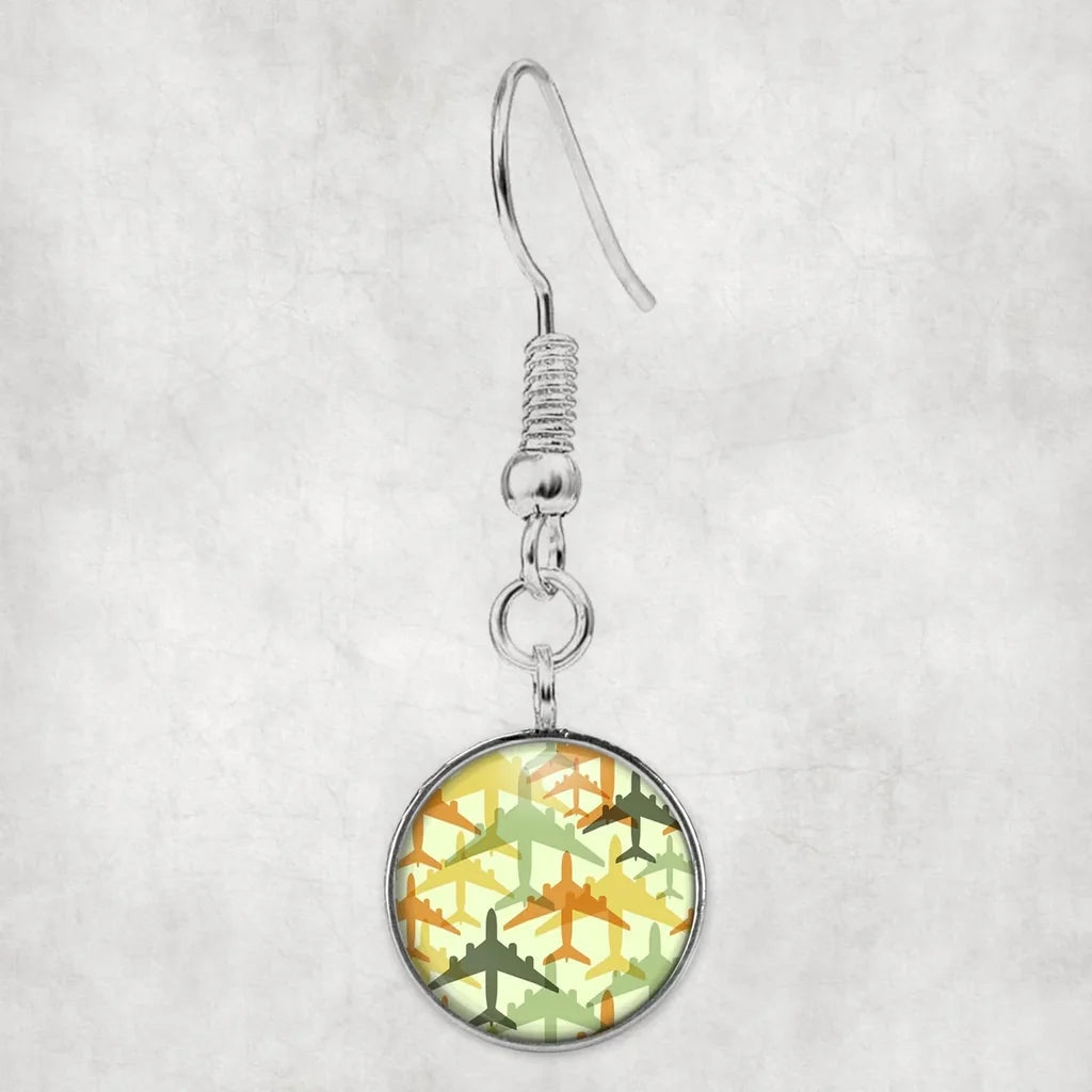 Seamless Colourful Airplanes aviation-themed earrings, polished hypoallergenic alloy.