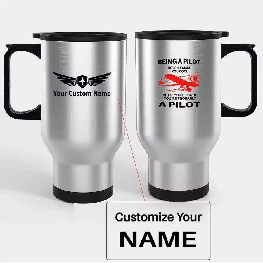 If You're Cool You're Probably a Pilot Travel Mugs (With Holder) aviation design on travel mug with holder, insulated double.