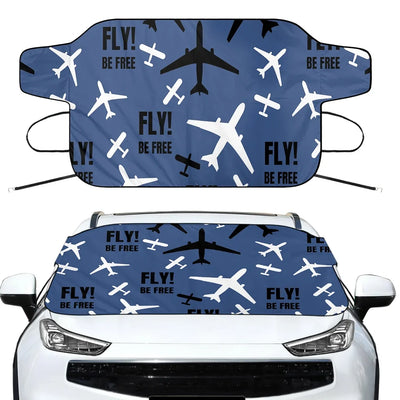 Fly Be Free Blue Car aviation design on car windshield cover.