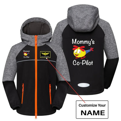 Mommy's Co-Pilot (Helicopter) aviation design printed on warm polar fleece kids' polar jacket.