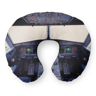 Airbus A320 Cockpit Wide Travel & Boppy aviation design on memory foam with soft cover travel pillow.