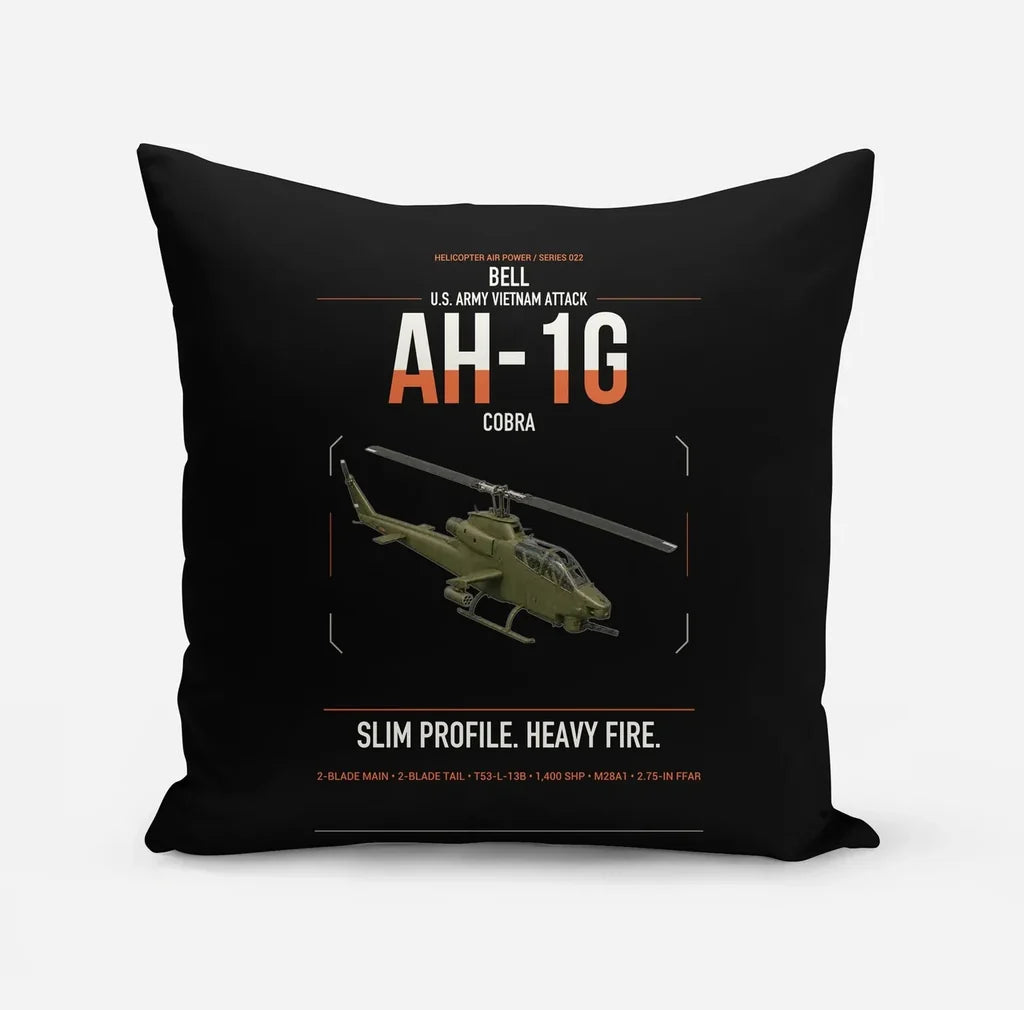 Bell AH-1G Cobra design on black pillow