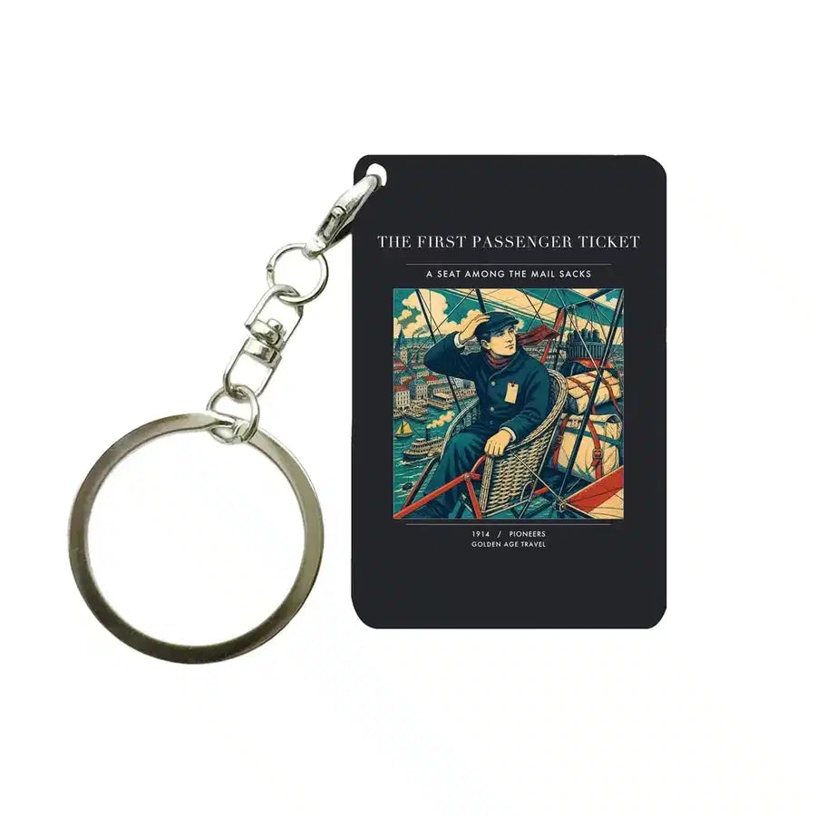VINTAGE G4321 - The First Passenger Ticket - Designed Key Chain design on black