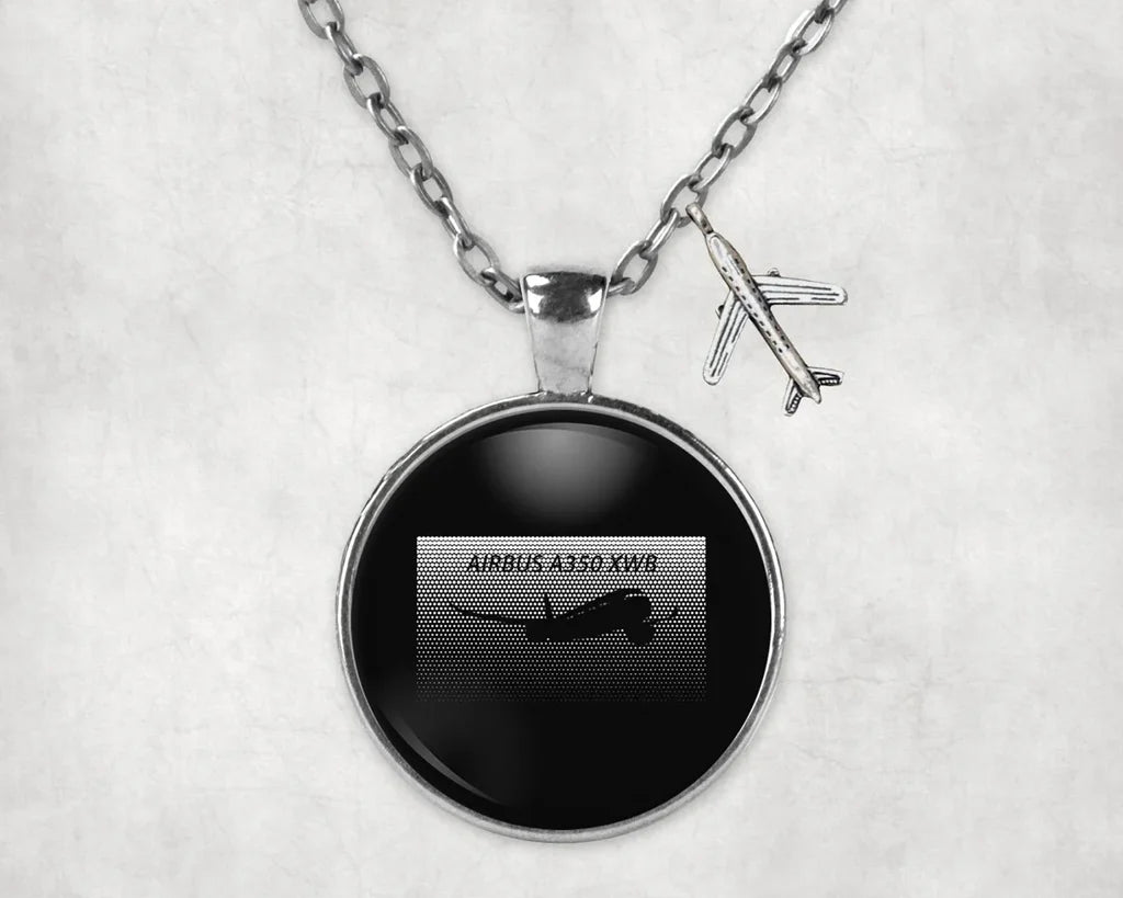 Airbus A350XWB & Dots aviation necklace, stainless steel body with engraved detail.