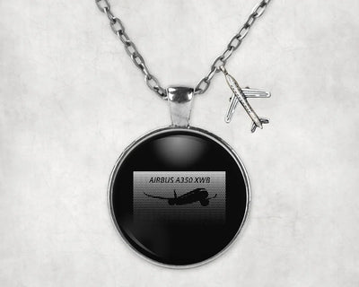 Airbus A350XWB & Dots aviation necklace, stainless steel body with engraved detail.