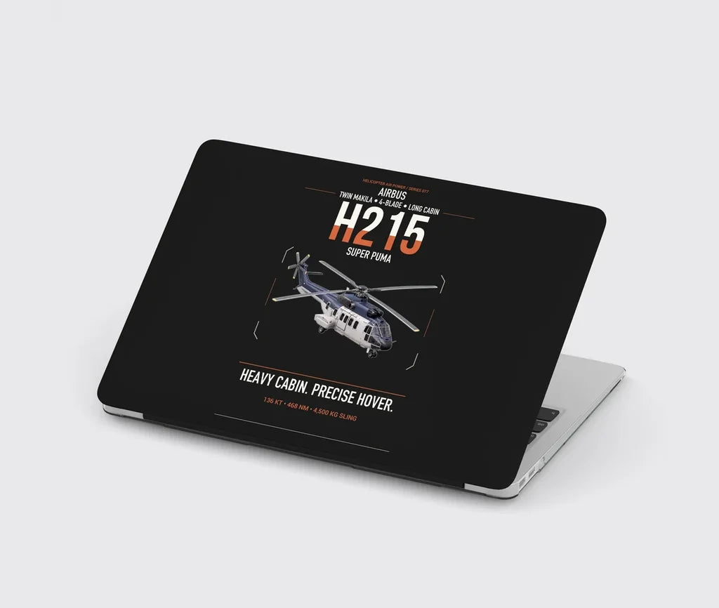 Airbus H215 design on black MacBook case