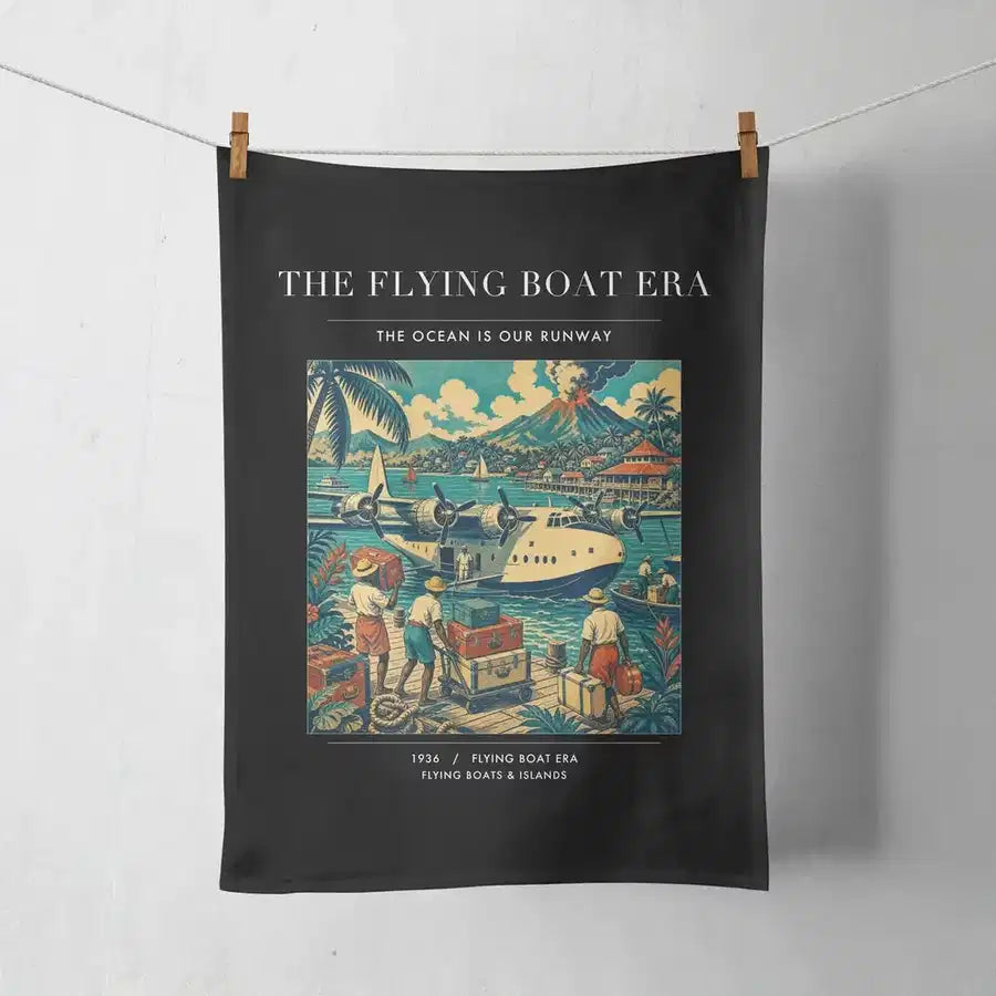 VINTAGE G4055 - The Flying Boat Era - Designed Towels design on black