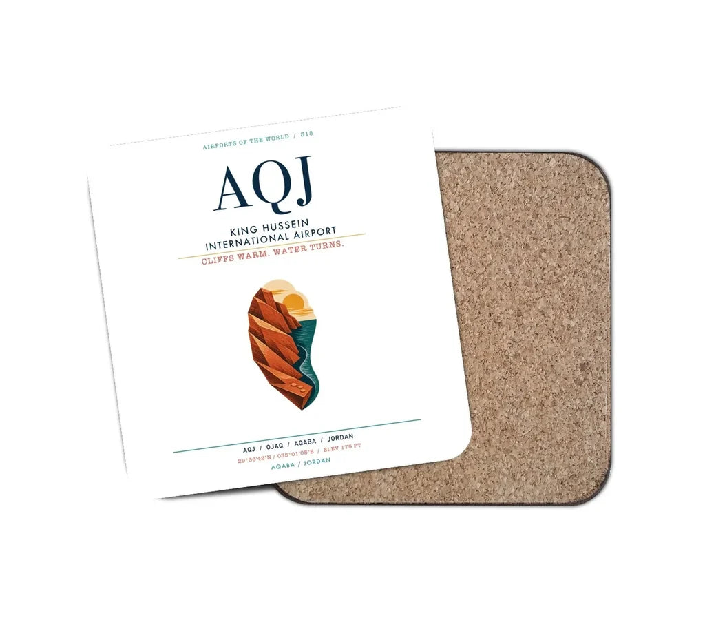 King Hussein International Airport (AQJ) design on white 1 piece coaster
