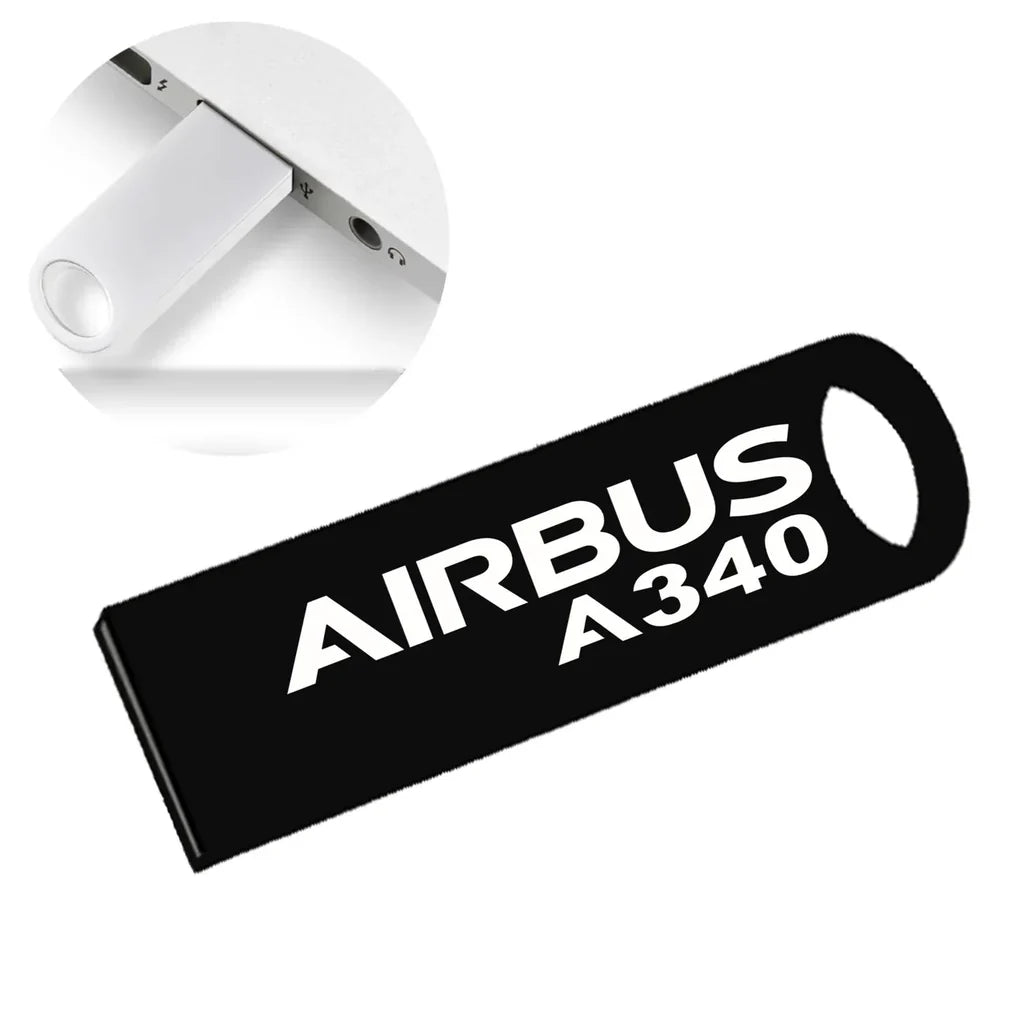 Airbus A340 & Text aviation design on durable waterproof casing waterproof USB device.