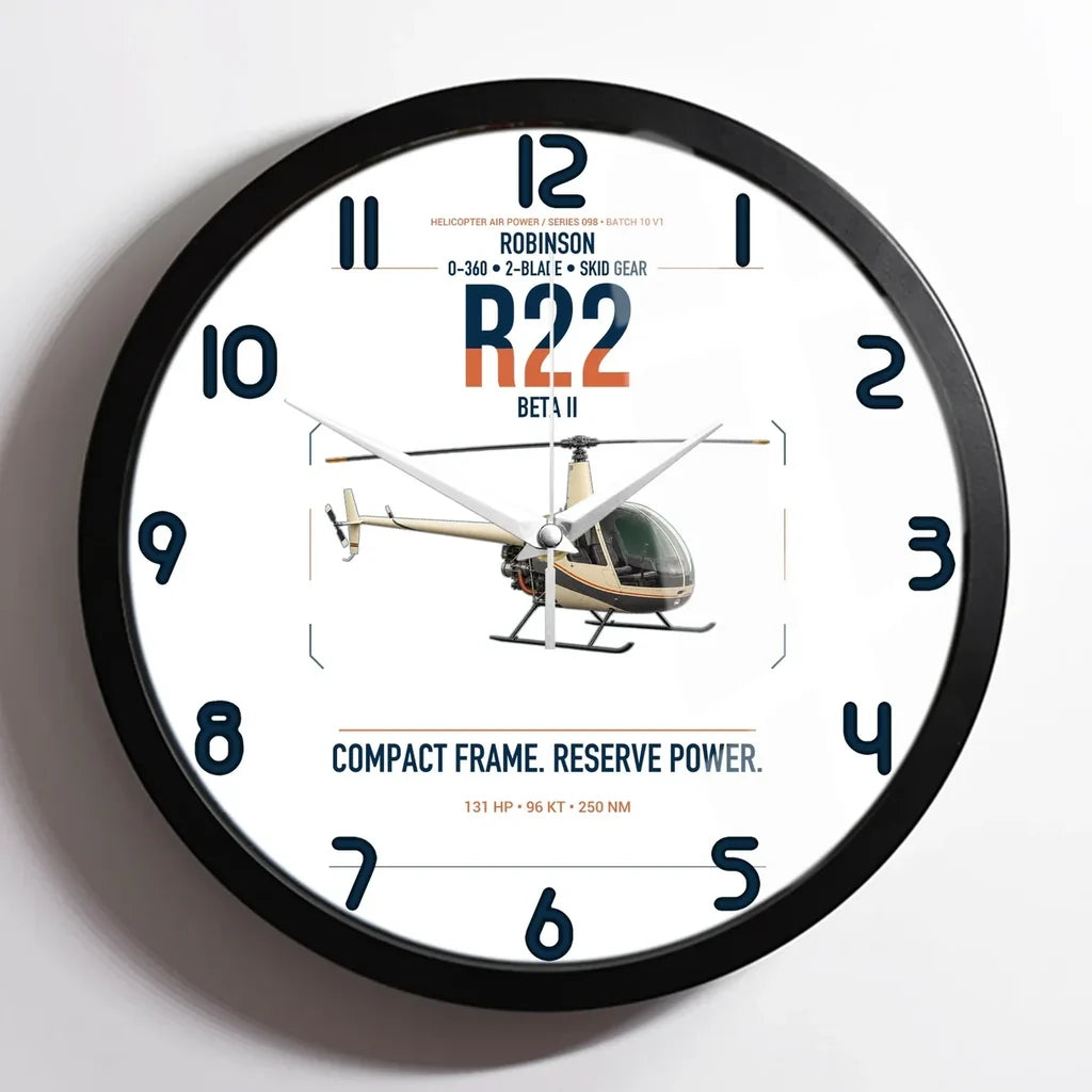 Robinson R22 Beta II design on white framed wall clock