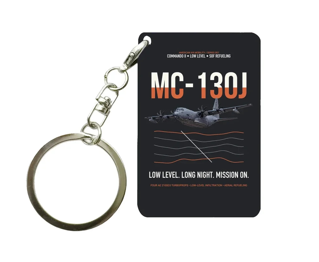 MC-130J COMMANDO II design on black designed key chain, double-side print