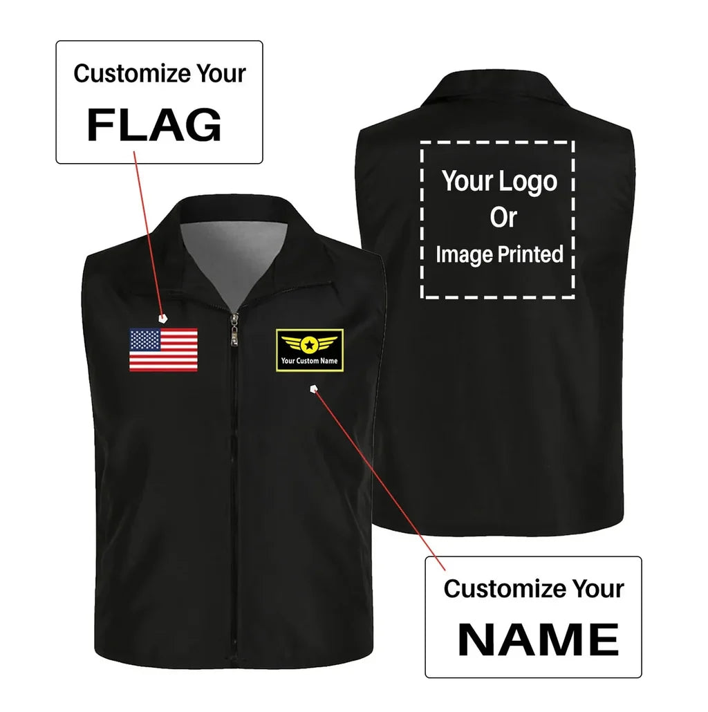 Custom Flag & Name with LOGO Thin Style aviation design printed on lightweight shell with sleeveless design thin vest.