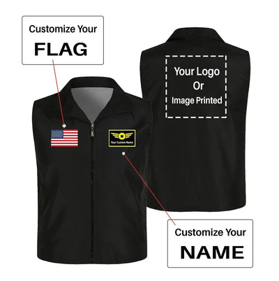 Custom Flag & Name with LOGO Thin Style aviation design printed on lightweight shell with sleeveless design thin vest.