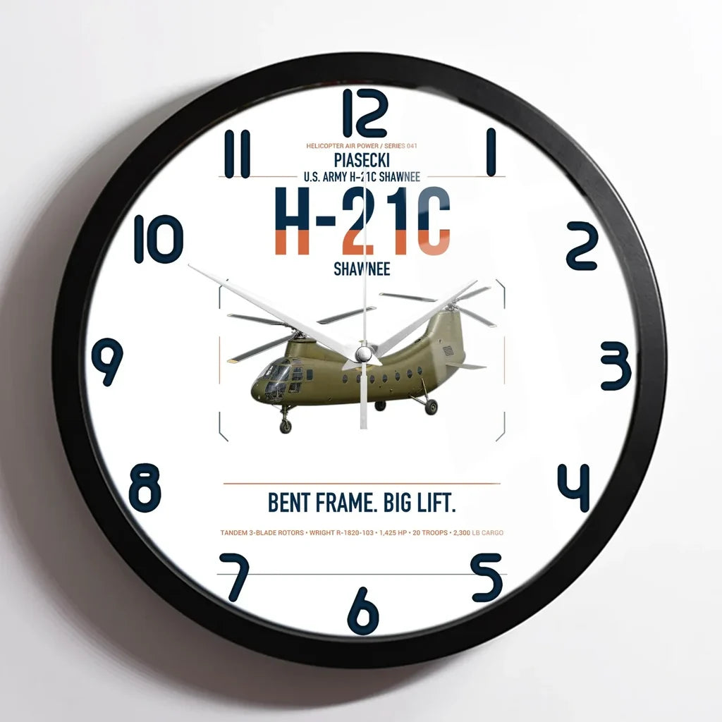 Piasecki H-21C Shawnee design on white framed wall clock