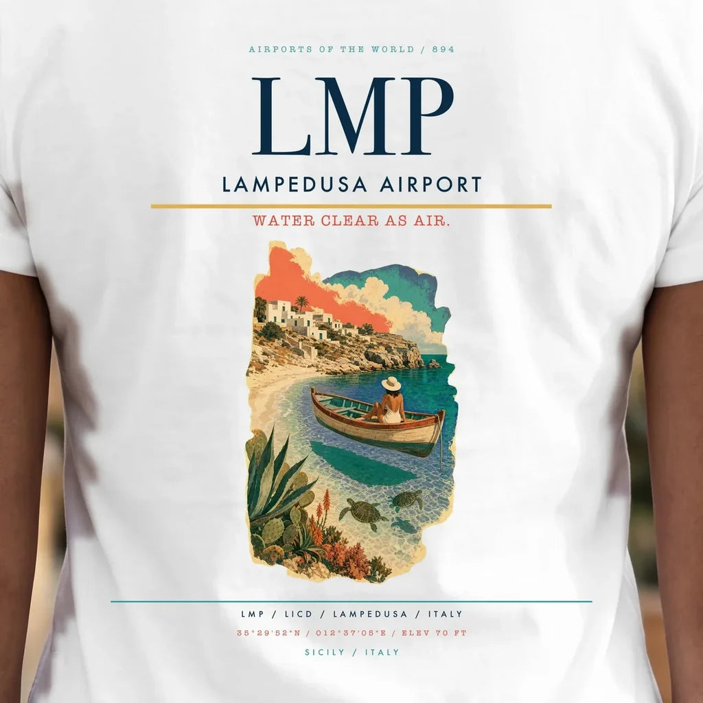 Lampedusa Airport (LMP) double-side t-shirt design close-up cover