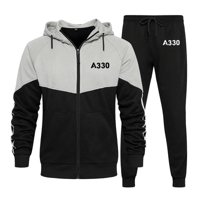 Airbus A330 Flat Text Colourful Z. aviation design on colourful cotton blend zipped hoodie and sweatpants set.