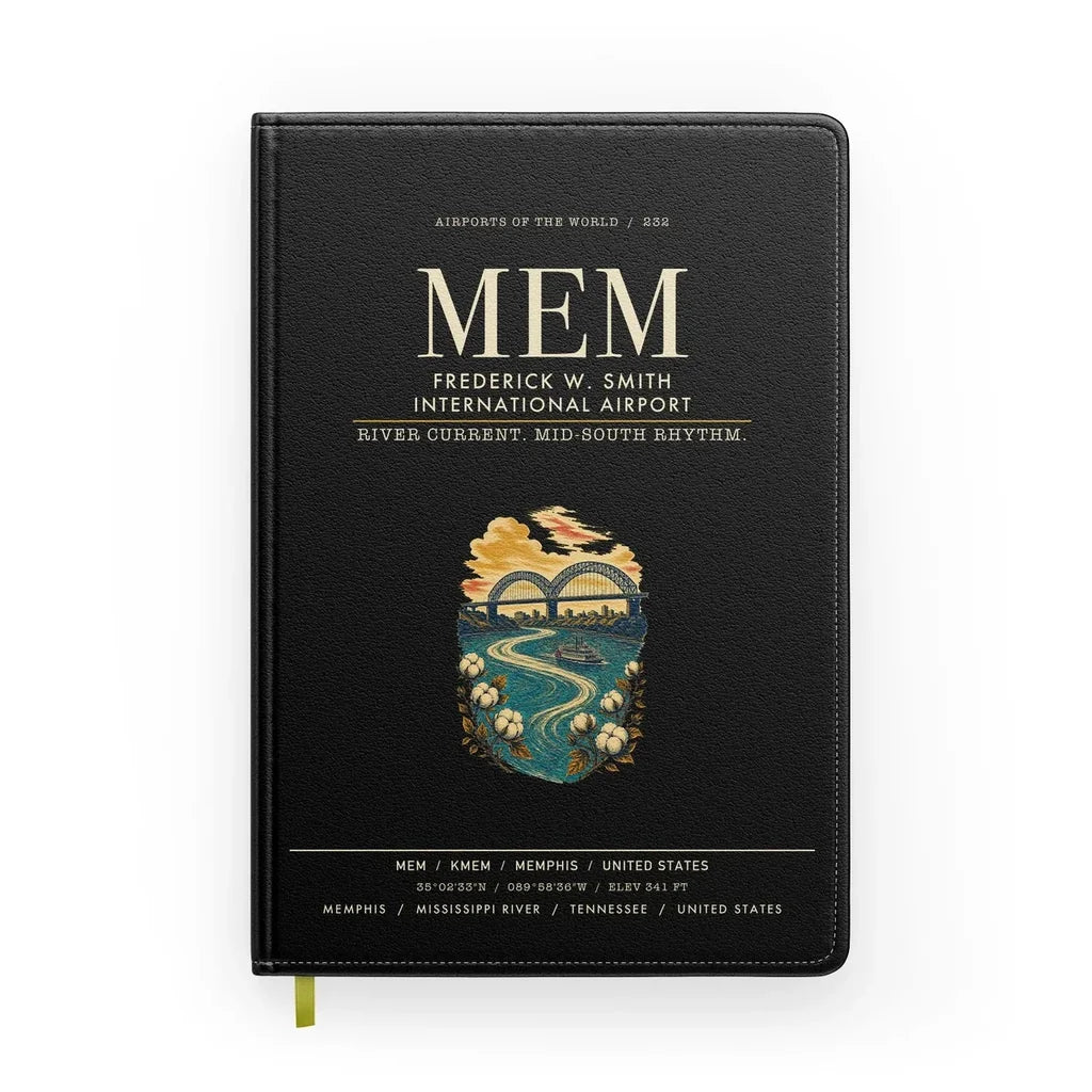 Frederick W. Smith International Airport Memphis (MEM) design on black notebook