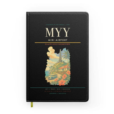 Miri Airport (MYY) design on black notebook
