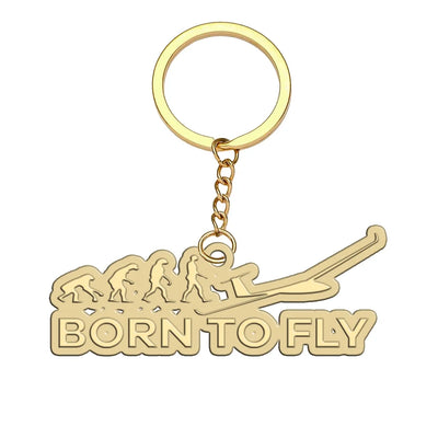 Born To Fly Glider aviation hollow key chain in polished alloy.