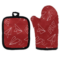 Thumbnail for Paper Airplane & Fly (Red) Kitchen Glove & Holder aviation design on durable fabric with insulated lining kitchen glove holder.