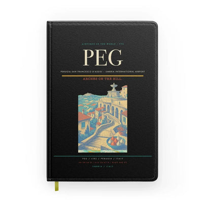 Perugia San Francesco d'Assisi – Umbria International Airport (PEG) design on black notebook