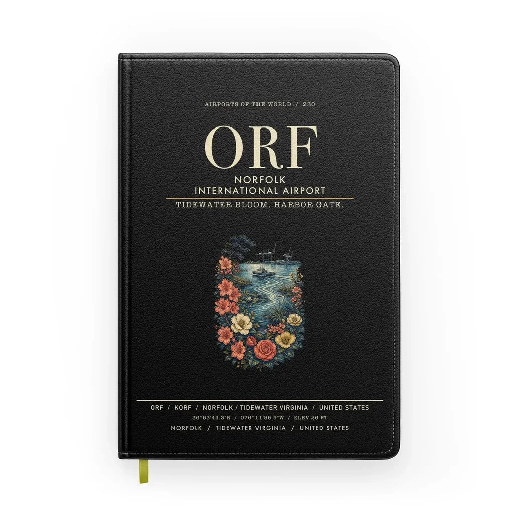 Norfolk International Airport (ORF) design on black notebook