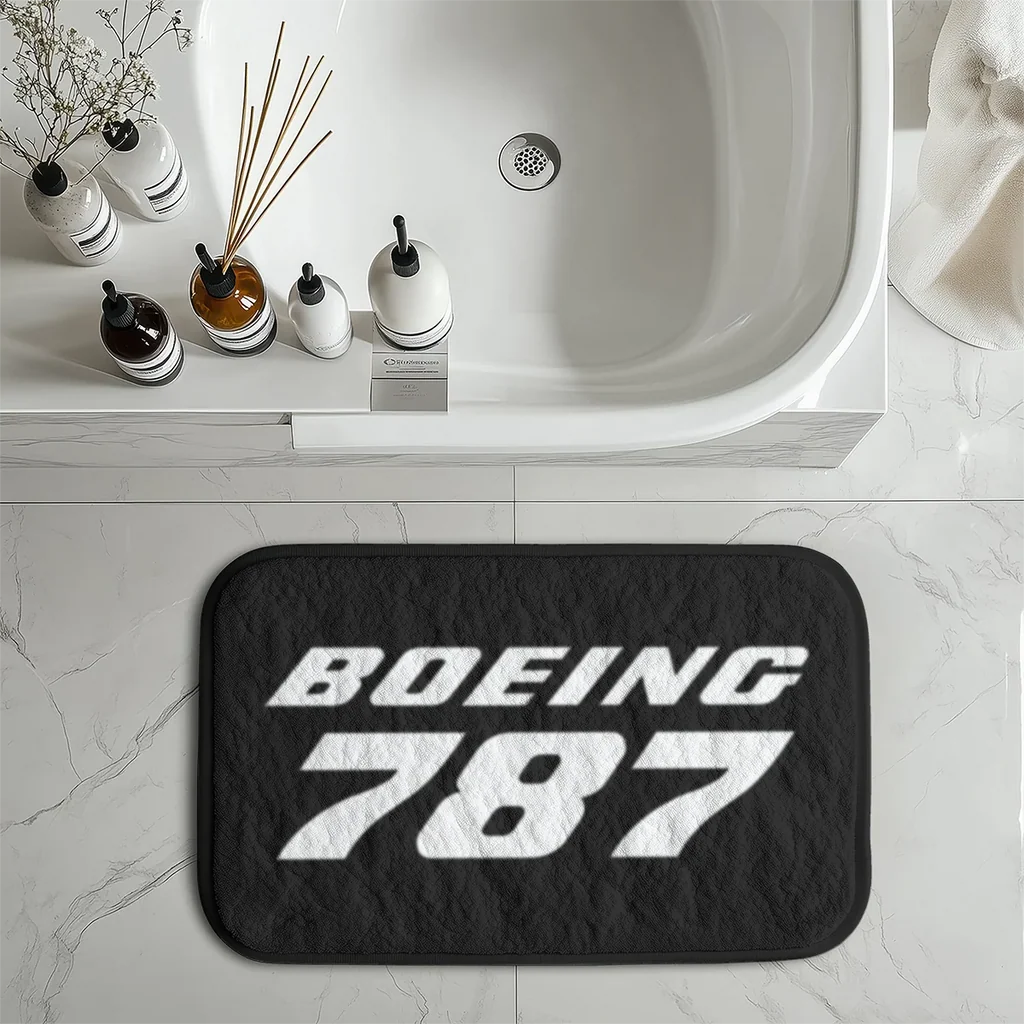 Boeing 787 & Text aviation design on soft absorbent fabric with non-slip backing bath mat.
