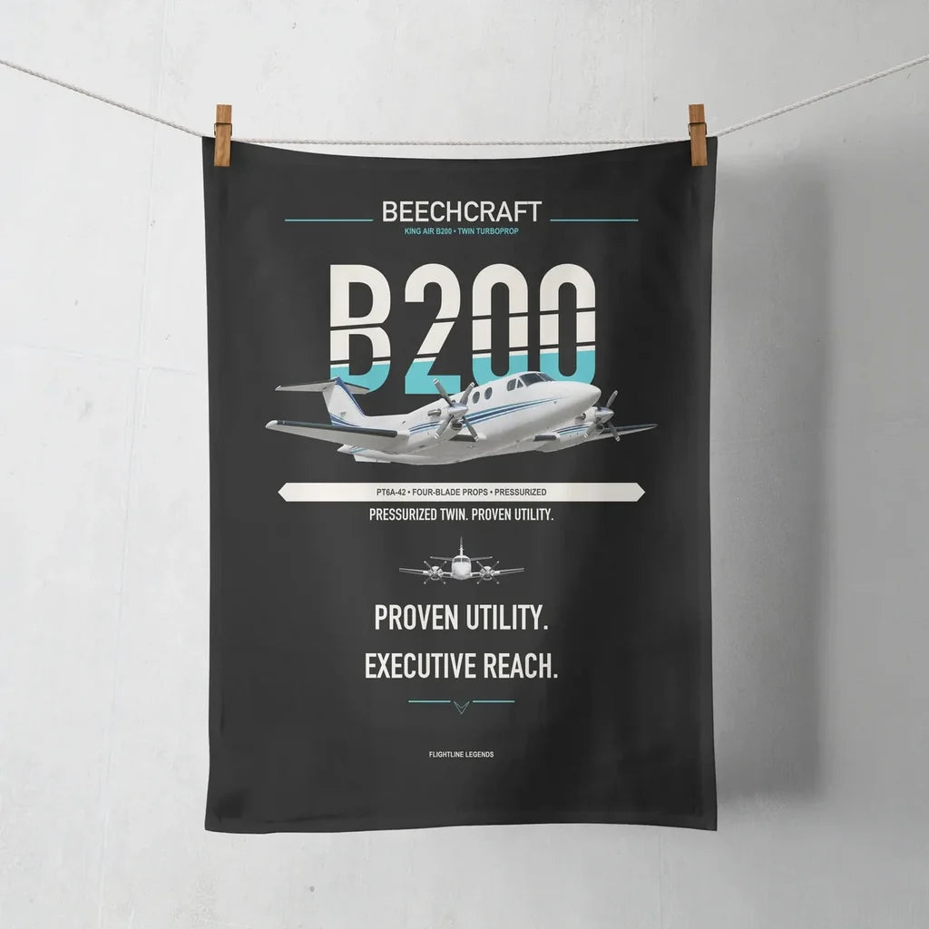 Beechcraft King Air B200 design on black towel