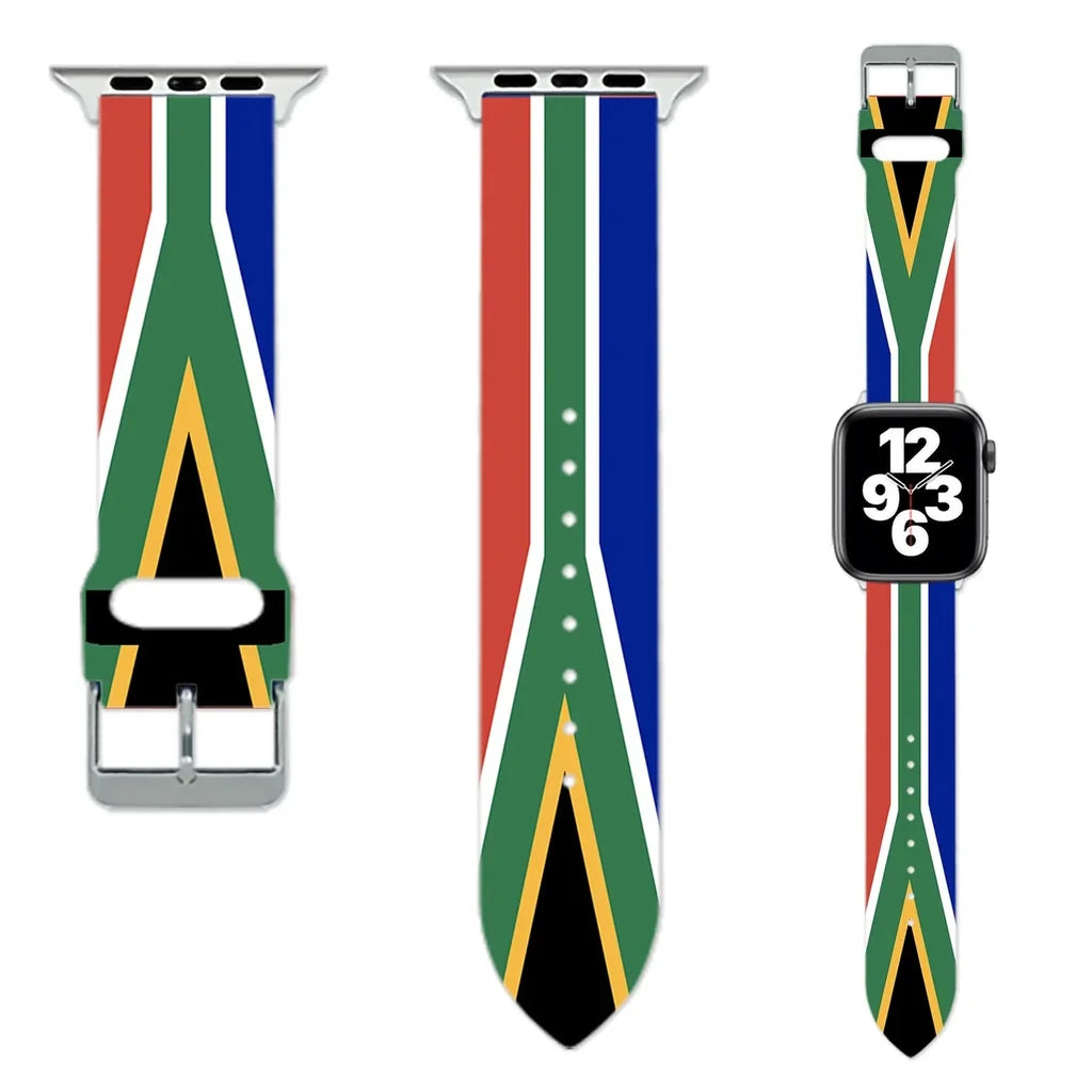 South Africa Flag aviation Apple Watch band, soft silicone body with engraved detail.