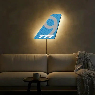 Boeing 777-9 aviation design on durable metal with LED aircraft tail wall art.