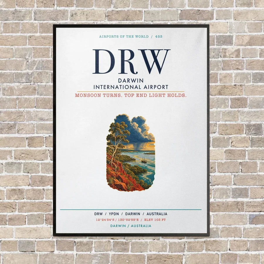 Darwin International Airport DRW vertical canvas print - framed - white background