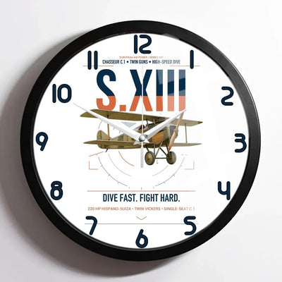 SPAD S.XIII C.1 design on white framed wall clock