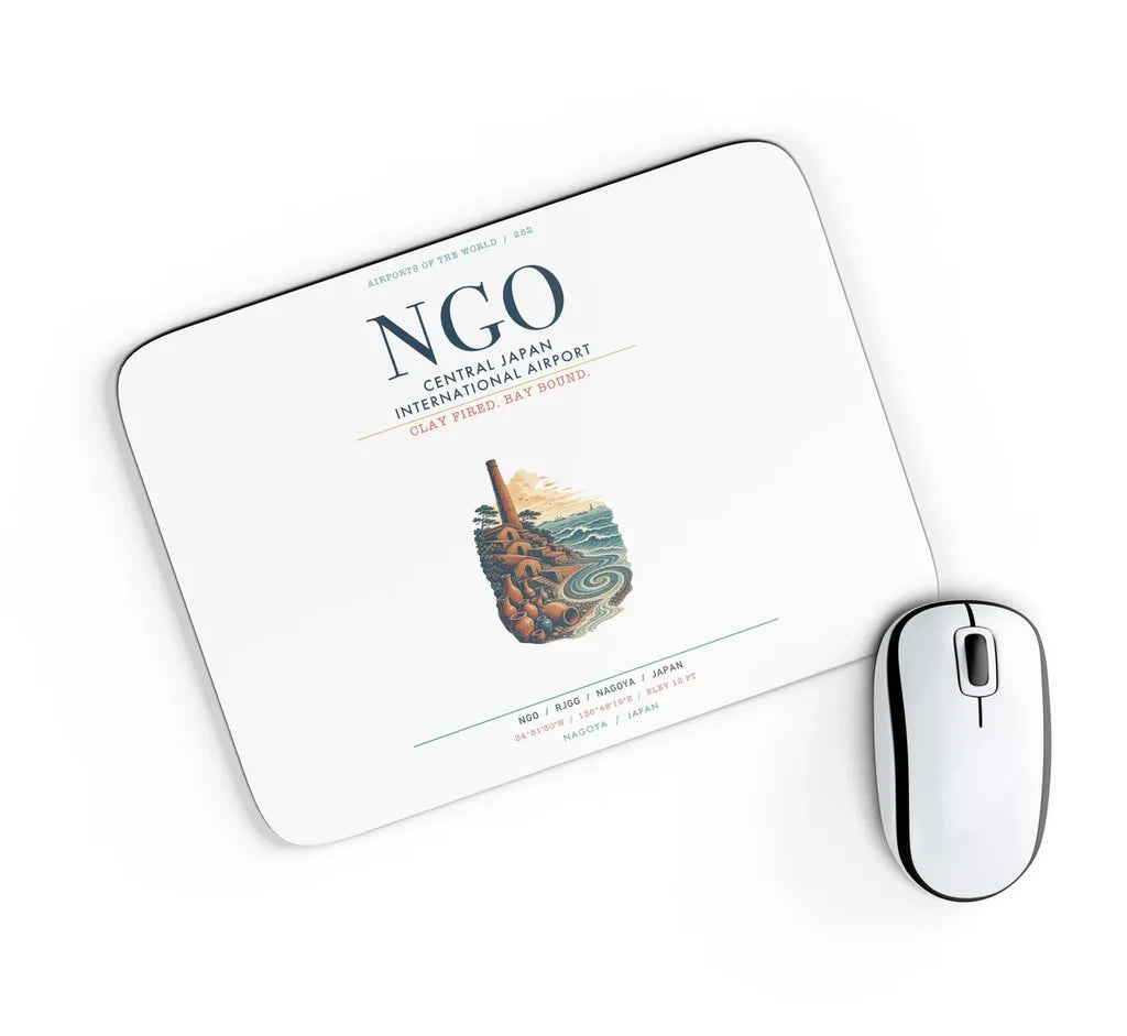 Central Japan International Airport (NGO) design on white rectangle mouse pad
