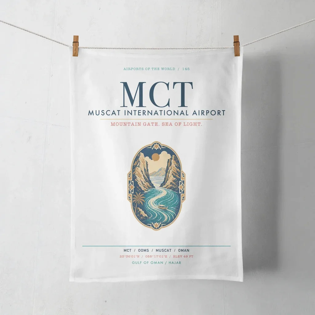 Muscat International Airport (MCT) design on white towel