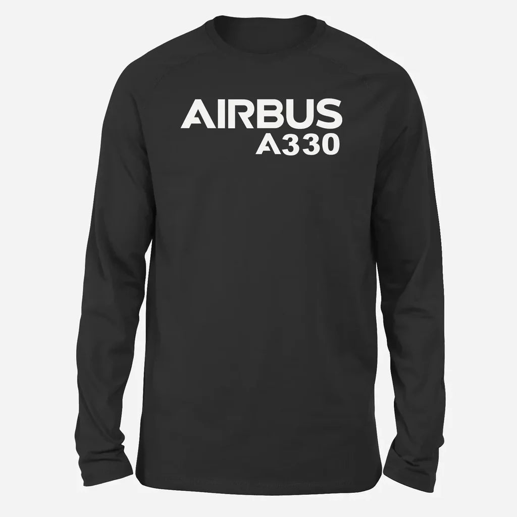 Airbus A330 & Text Long-Sleeve aviation design printed on soft cotton long-sleeve T-shirt.
