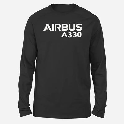 Airbus A330 & Text Long-Sleeve aviation design printed on soft cotton long-sleeve T-shirt.
