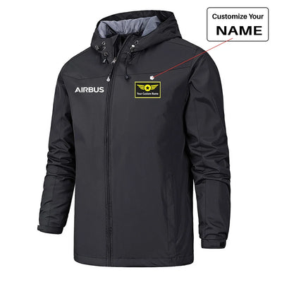 Airbus & Text Rain Jackets & Windbreakers aviation design printed on waterproof shell with sealed seams small-logo rain jacket.