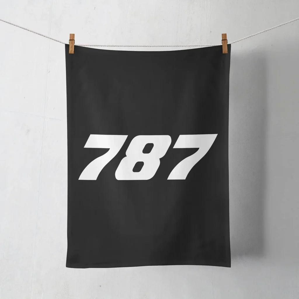 Boeing 787 Flat Text aviation design on soft absorbent cotton towel.