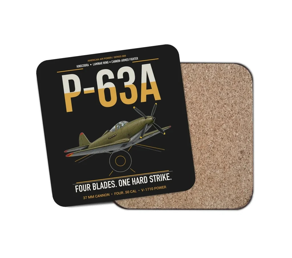P-63A Kingcobra design on black 1 piece coaster