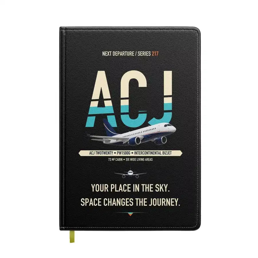 Airbus ACJ TwoTwenty design on black notebook