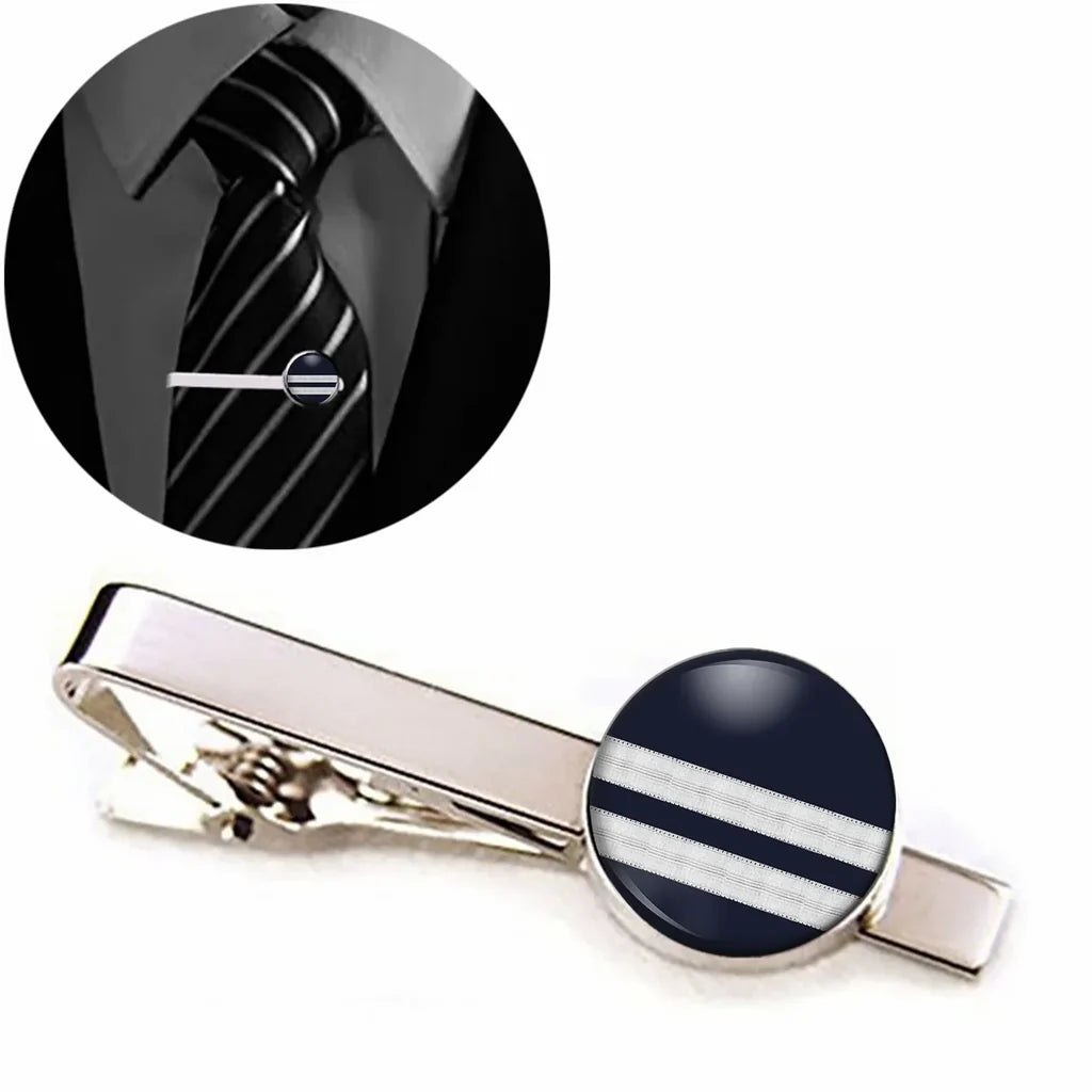 Pilot Epaulettes (Silver) 2 Lines aviation tie clip, stainless steel body with engraved detail.