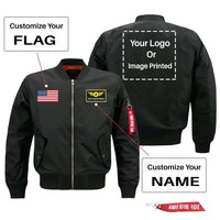 Thumbnail for Custom Your Name & Flag & Logo (1) aviation design printed on comfortable shell with classic fit designed jacket.