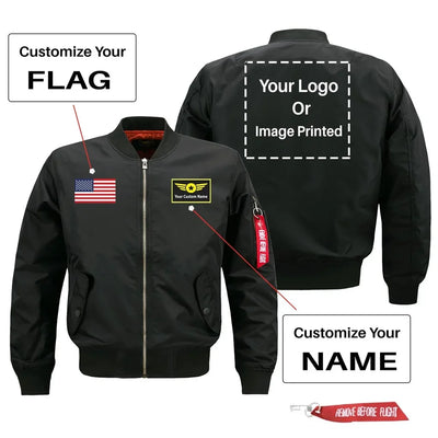 Custom Your Name & Flag & Logo (1) aviation design printed on comfortable shell with classic fit designed jacket.