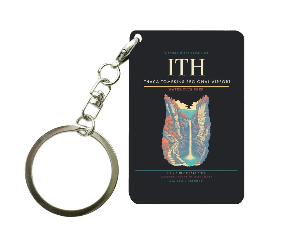 Ithaca Tompkins Regional Airport (ITH) design on black key chain