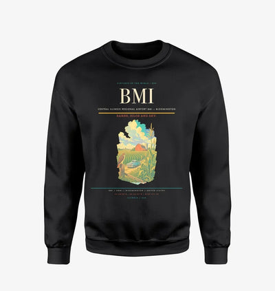 Central Illinois Regional Airport (BMI) design on black sweatshirt