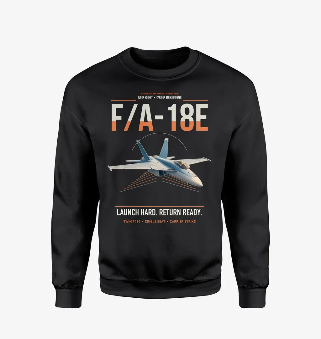 F-A-18E Super Hornet design on black sweatshirt