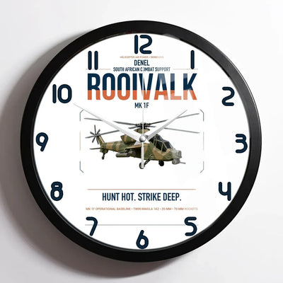 Denel Rooivalk Mk 1F design on white framed wall clock