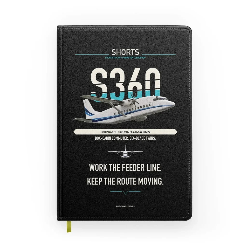 Shorts 360-300 design on black notebook