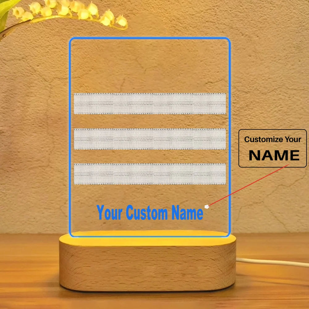 Pilot Epaulettes (Silver) 3 Lines aviation design on premium acrylic with LED 3D night lamp.